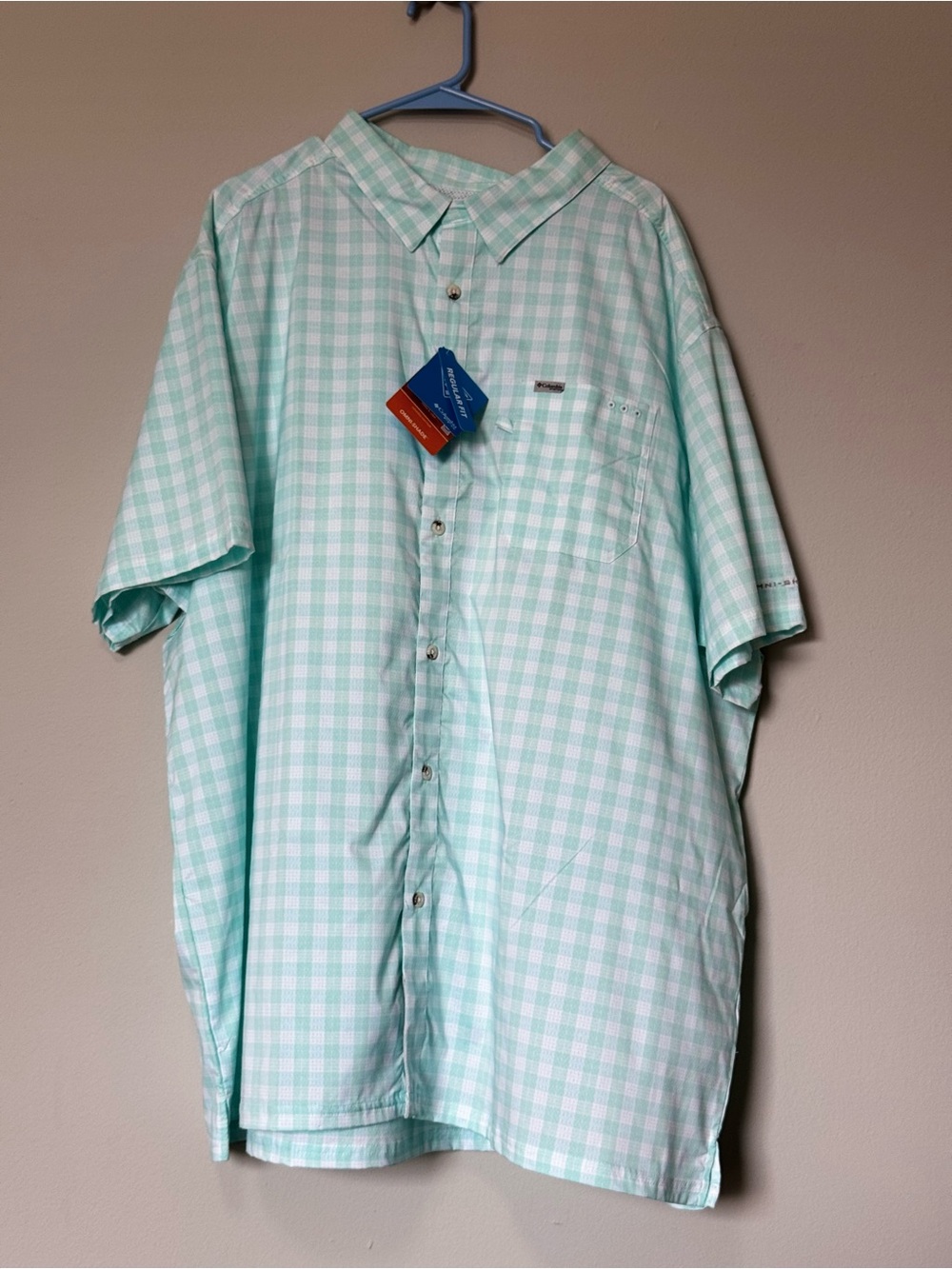 Columbia Mint Green Gingham Short-Sleeve Button-Up Shirt Men’s